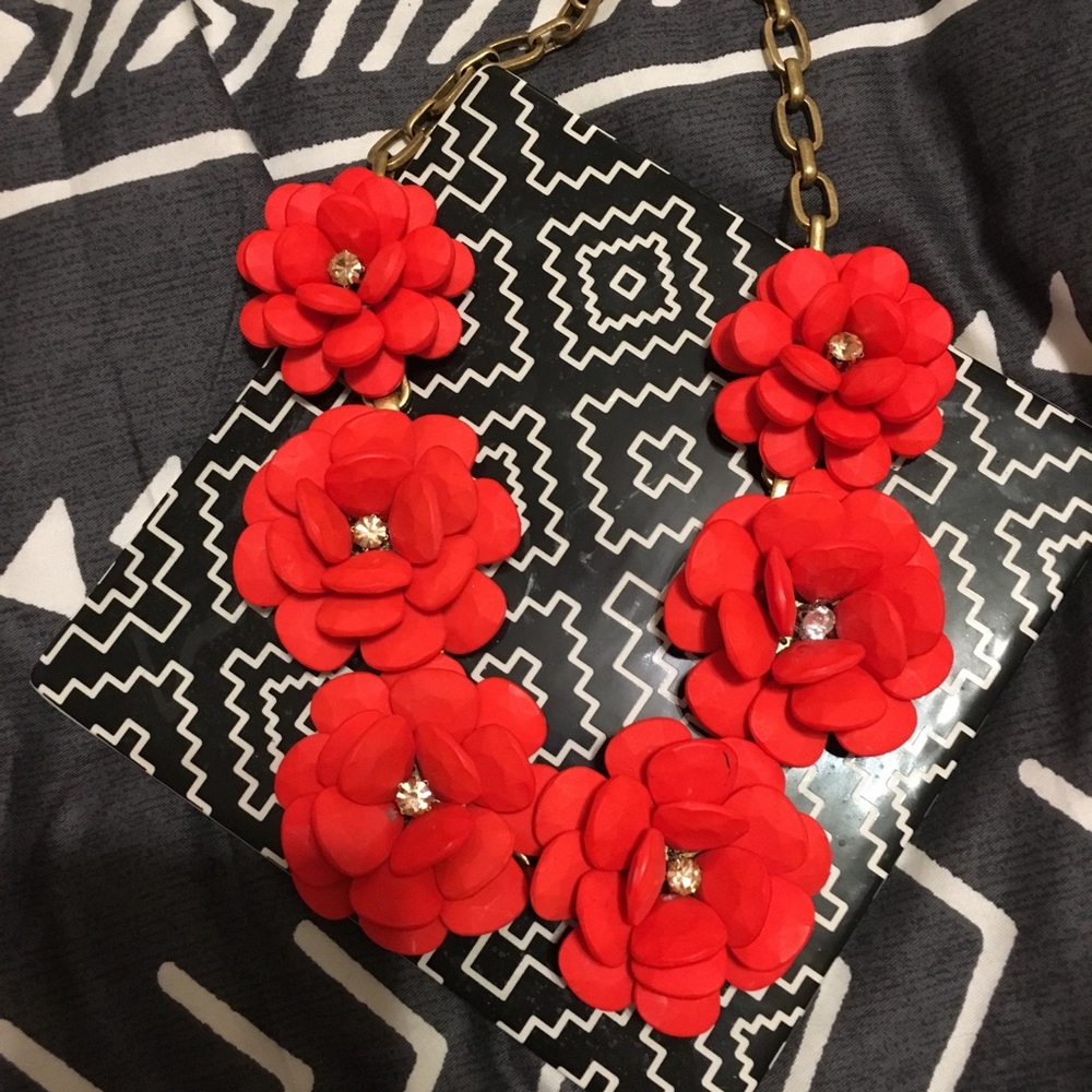 Jcrew Red Rose Petal Necklace